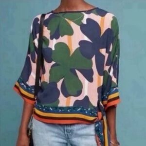Anthropologie Colorful Leaf Print Women's Blouse